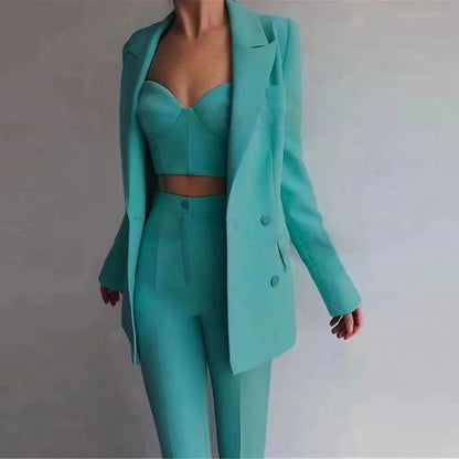 10209 2024 Milan Style Spring Brand Same Style Three Pieces Sets Long Pants Empire Lapel Neck High Quality Mansh