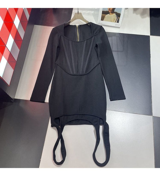 1006 XL 2024 Runway Dress Spring Summer Dress Black Crew Neck Brand Same Style Womens Dress Fashion High Quality Haomeng