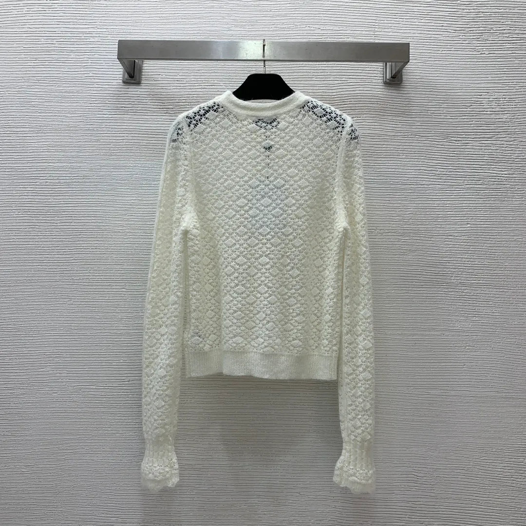 106 2024 Spring Autumn Brand Same Style Sweater Long Sleeve White Crew Neck Womens Clothes High Quality Womens D24101388