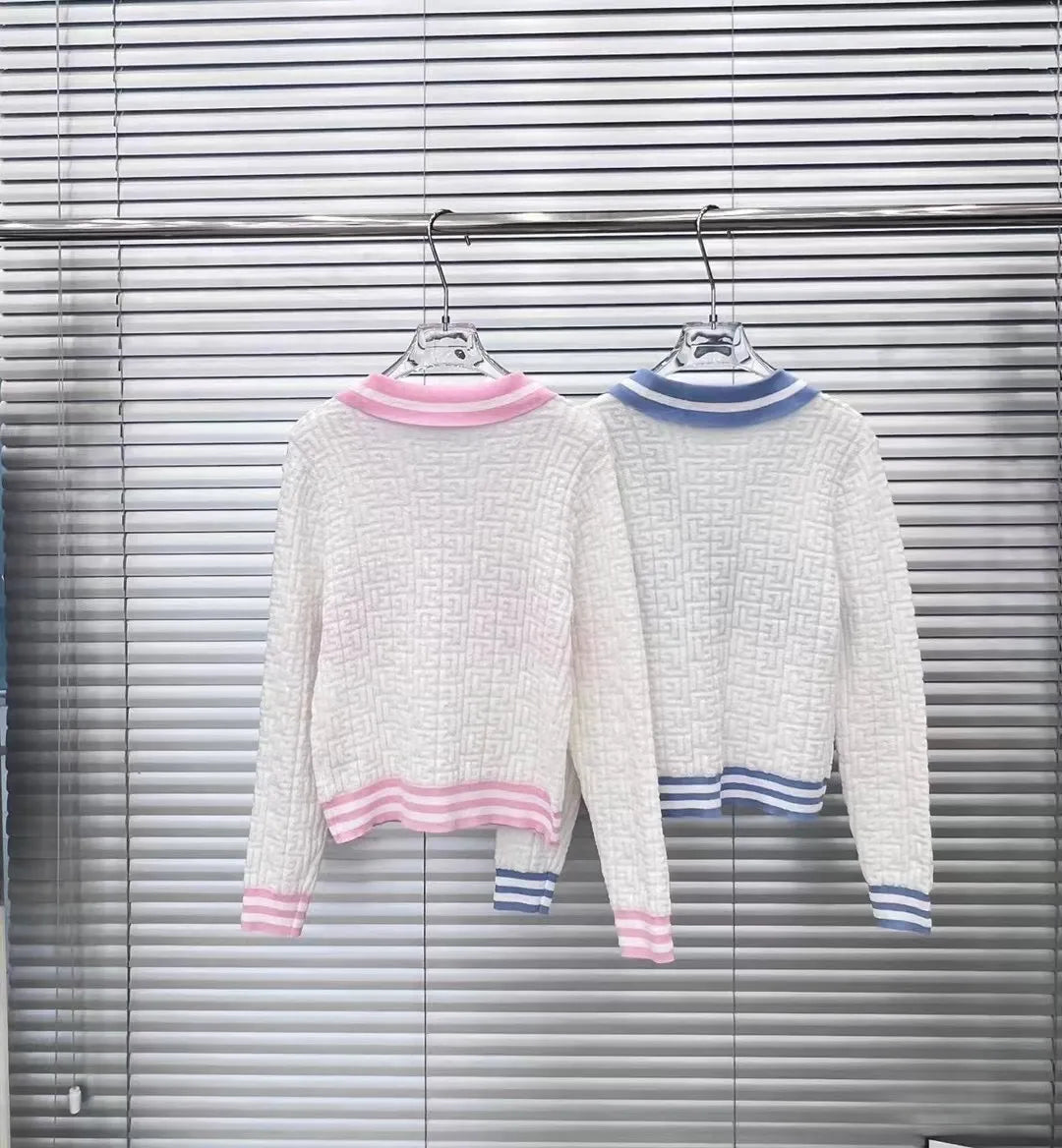 613 2024 Runway Summer Brand Same Style Sweater Long Sleeve Blue Fashion Clothes High Quality Womens Shun