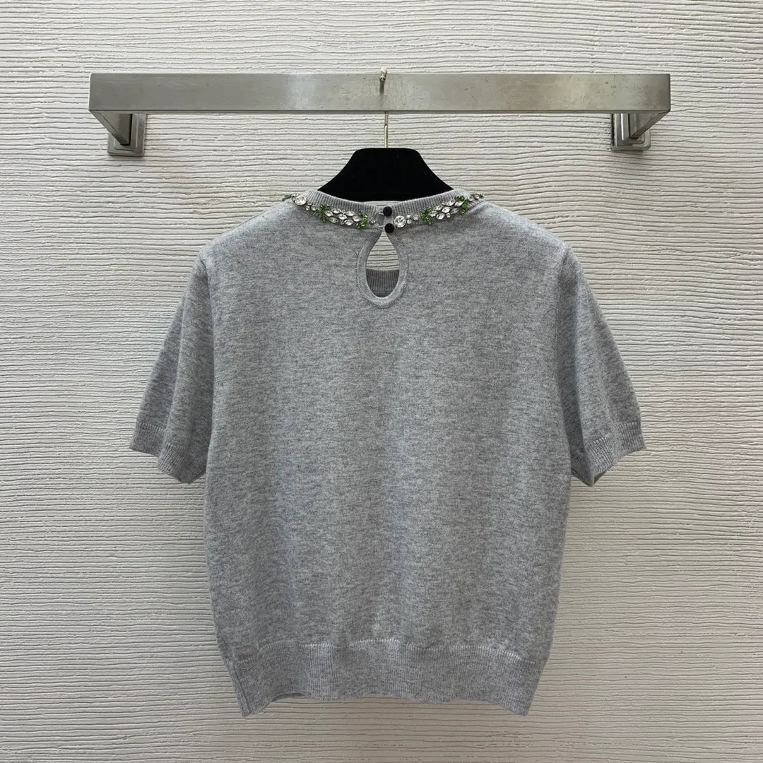 82 2024 Autumn Brand Same Style Sweater Gray Short Sleeve Crew Neck High Quality Dress Fashion Clothes High Quality Womens D24073039