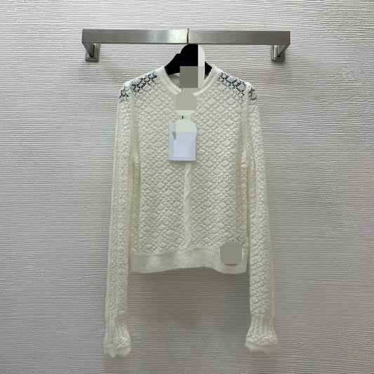 106 2024 Spring Autumn Brand Same Style Sweater Long Sleeve White Crew Neck Womens Clothes High Quality Womens D24101388