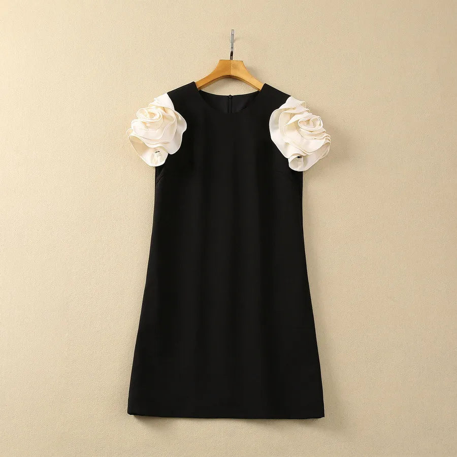 10061 XXL 2024 Runway Dress Spring Summer Dress Beads Crew Neck Black Brand Same Style Womens Dress Fashion High Quality SH