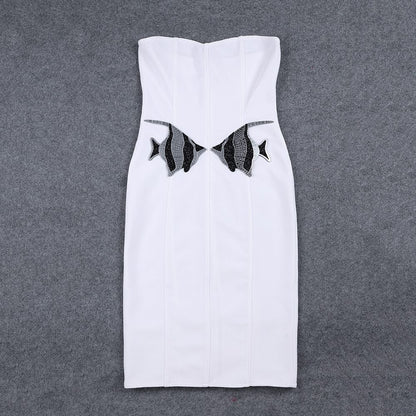 10071 L 2024 Runway Dress Spring Summer Dress Bandage Dress Strapless Sleeveless Black Brand Same Style Womens Dress Fashion High Quality Mefei