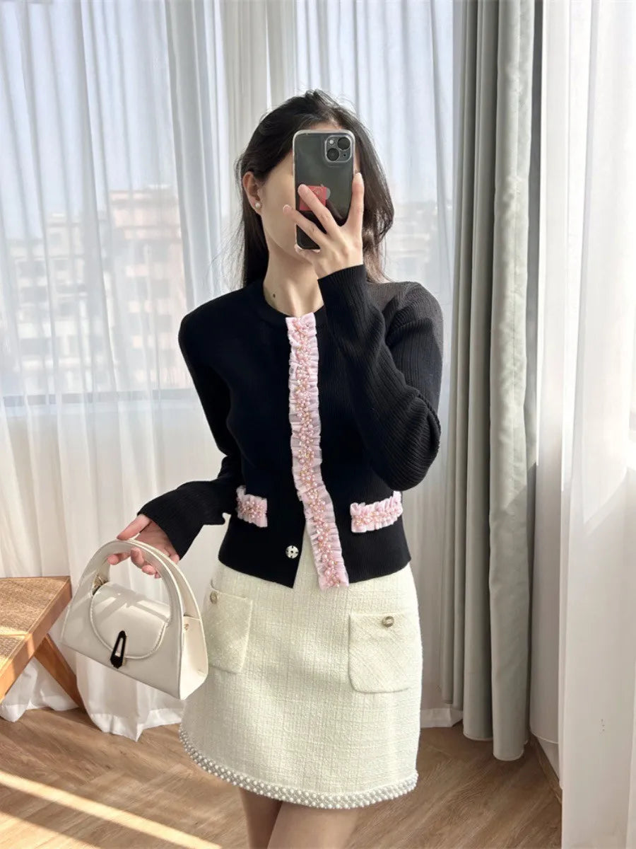 806 2024 Autumn Brand Same Style Sweater Long Sleeve Black White Pink Crew Neck High Quality Dress Fashion Clothes High Quality Womens Shun