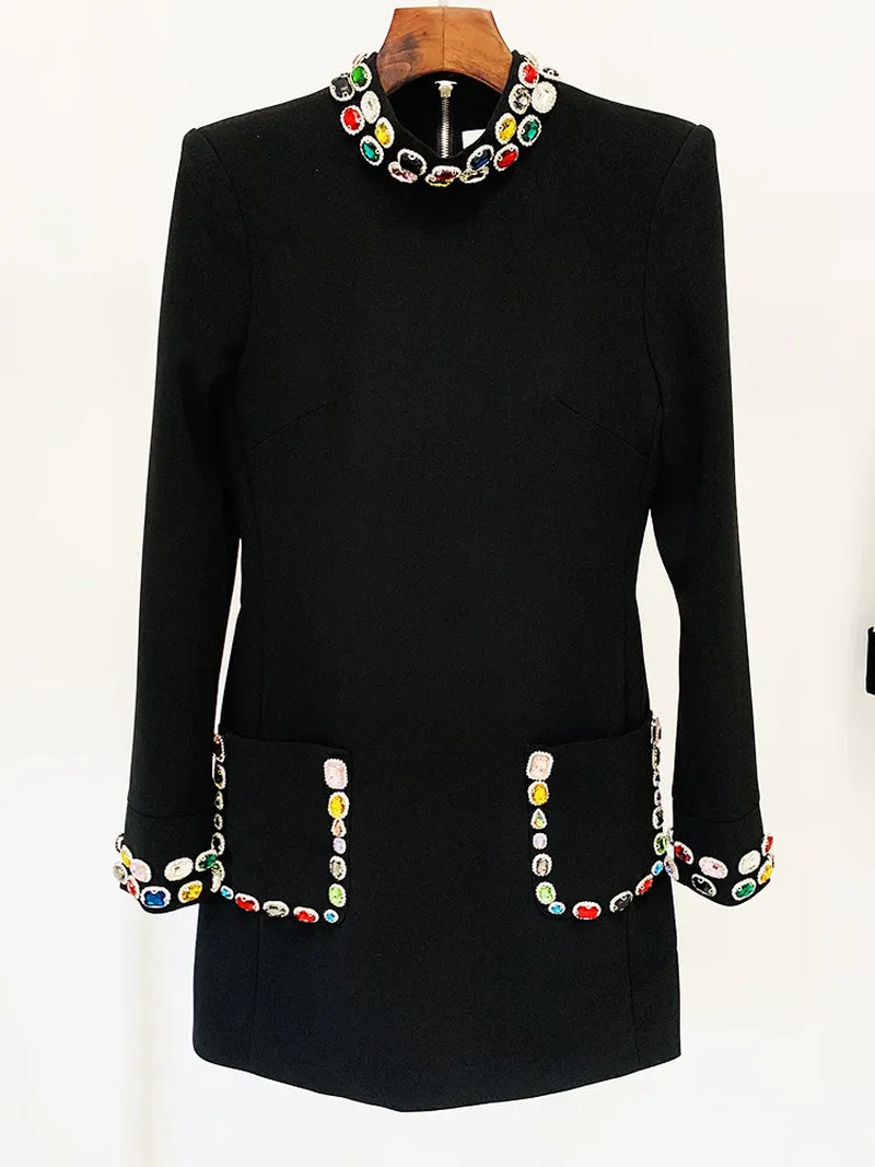 1204 XXL 2023 Runway Dress Autumn Dress Crew Neck Short Sleeve Black White Beads Brand Same Style Empire Black Womens Dress Fashion OULAIDI