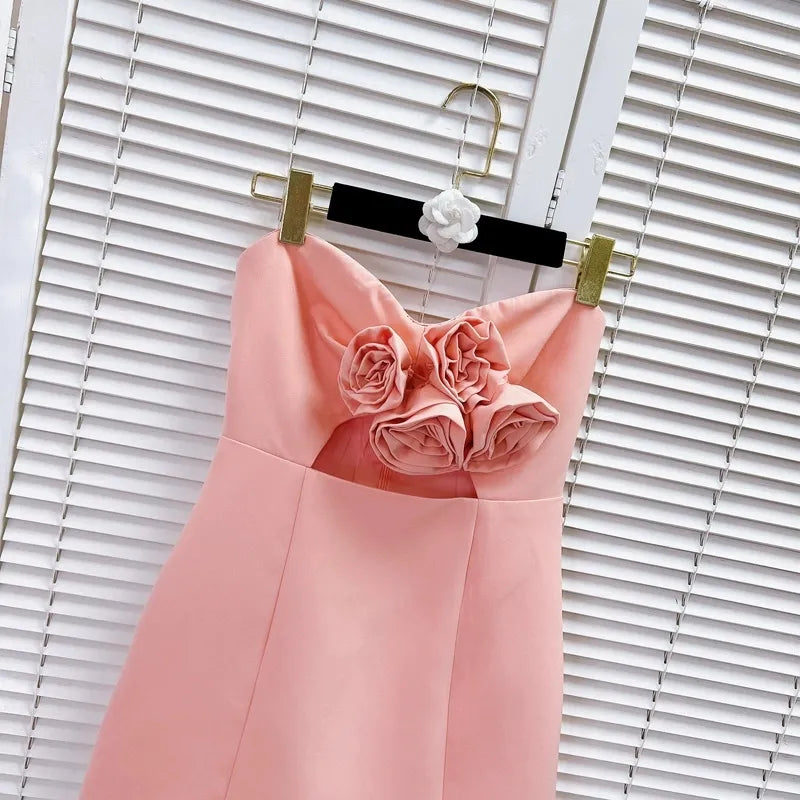 5006 2024 Runway Dress Spring Summer Dress Back Pink Slash Neck Brand Same Style Womens Dress Fashion High Quality Xilou