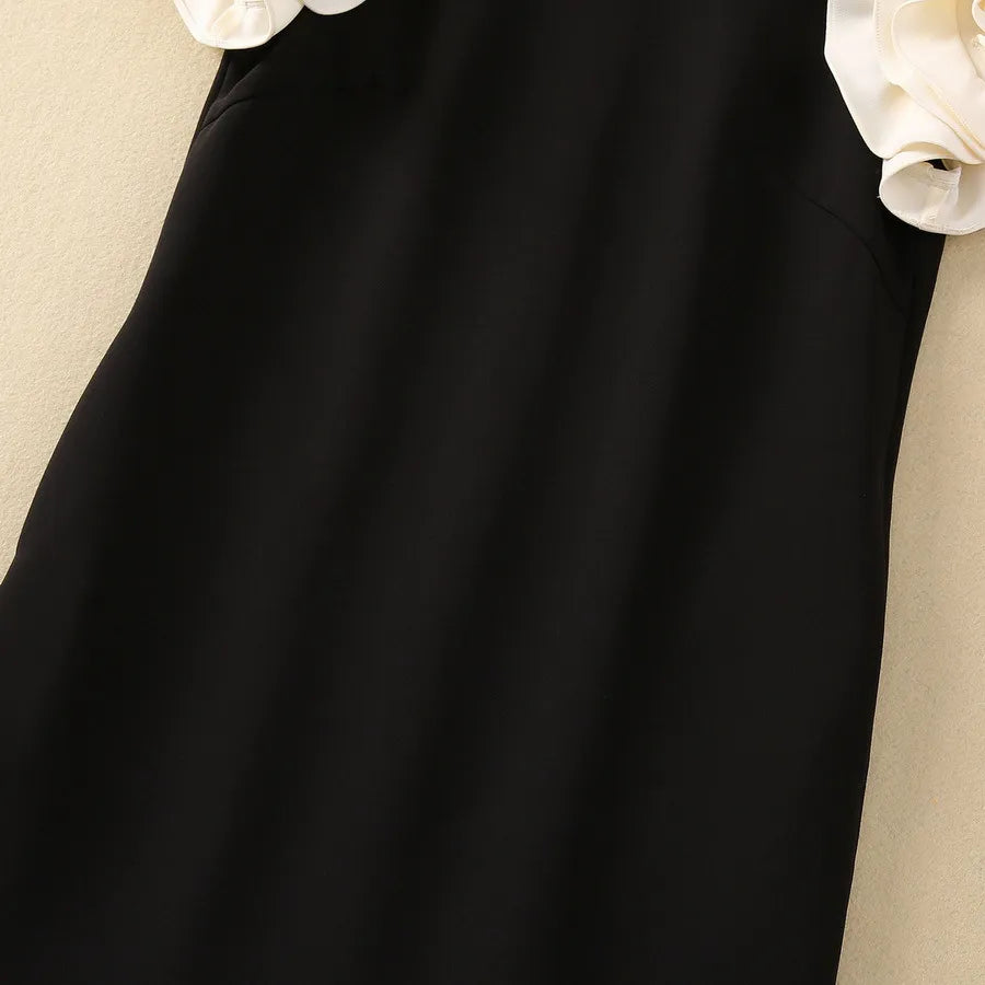 10061 XXL 2024 Runway Dress Spring Summer Dress Beads Crew Neck Black Brand Same Style Womens Dress Fashion High Quality SH