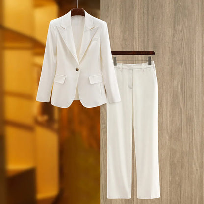 100058 XXL 2024 Style Women'S Two Piece Spring Summer Long Sleeve Long Pants White Beads Empire Lapel Neck Oushali