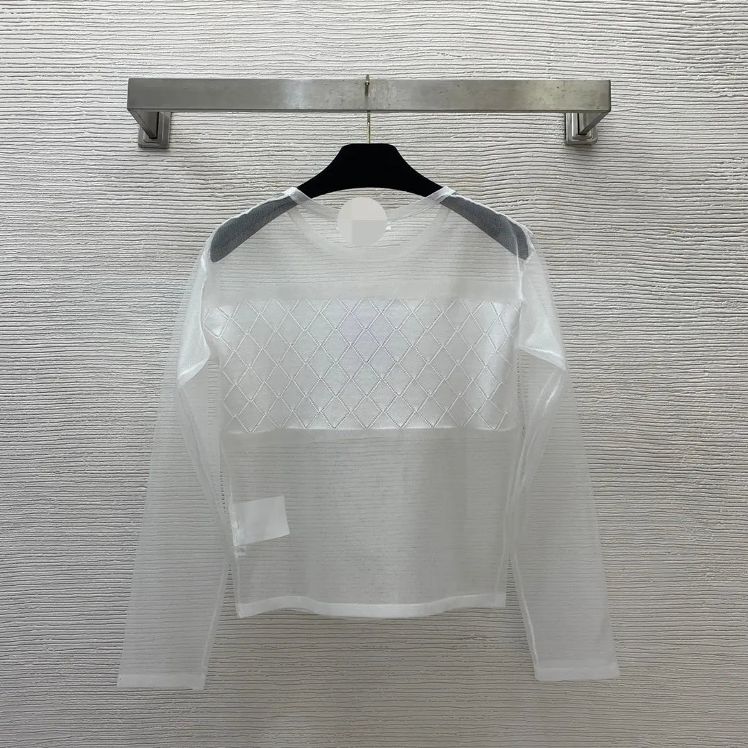 106 2024 Spring Autumn Brand Same Style Sweater Long Sleeve White Crew Neck Womens Clothes High Quality Womens G24071034