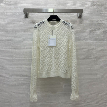 100006 2024 Spring Autumn Brand Same Style Sweater White Long Sleeve Striped Crew Neck Womens Clothes High Quality Womens