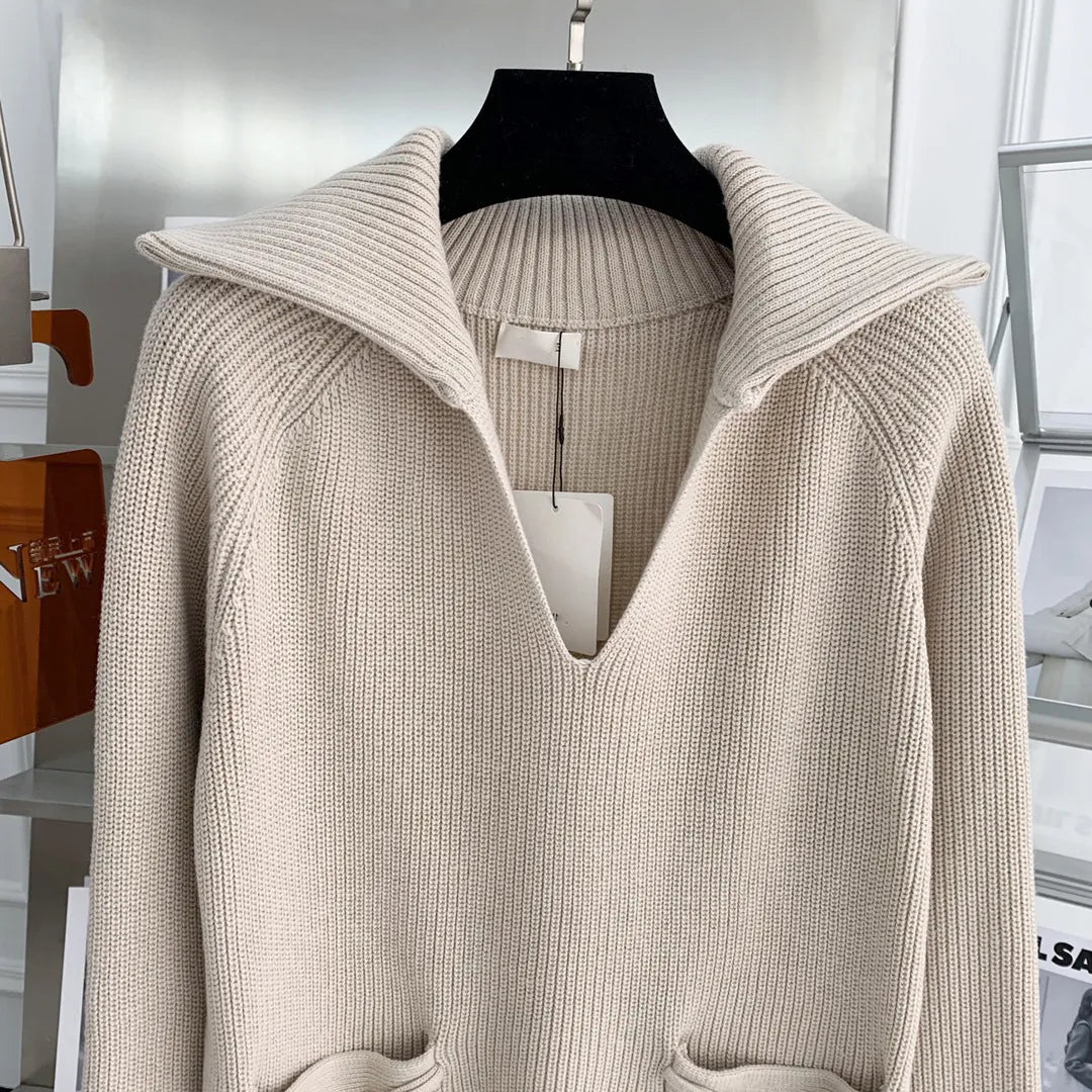 1117 2022 Milan Runway Spring Brand Same Style Sweater Long Sleeve High Quality Pullover Lapel Neck Fashion Khaki Striped Clothes Womens Meiyi