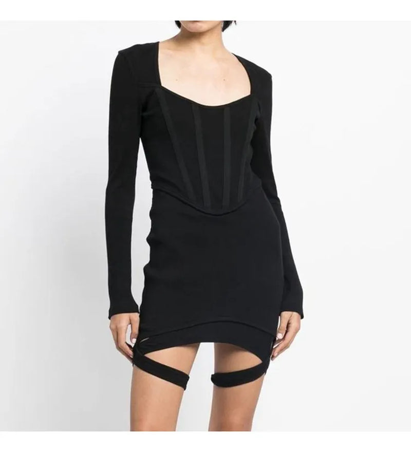 1006 XL 2024 Runway Dress Spring Summer Dress Black Crew Neck Brand Same Style Womens Dress Fashion High Quality Haomeng