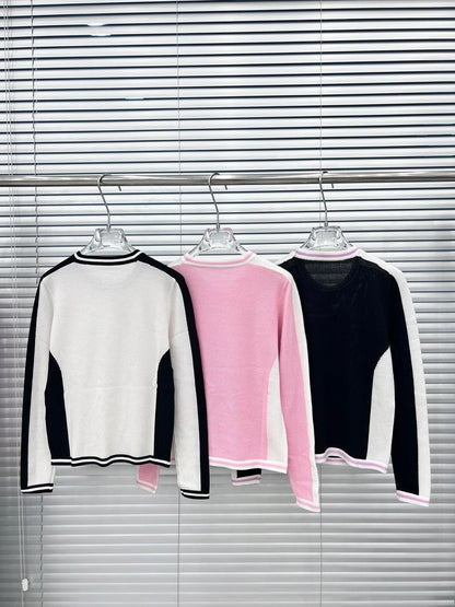 621 2024 Runway Autumn Summer Brand Same Style Sweater Long Sleeve Crew Neck Black Fashion Womens Clothes High Quality Womens Shun