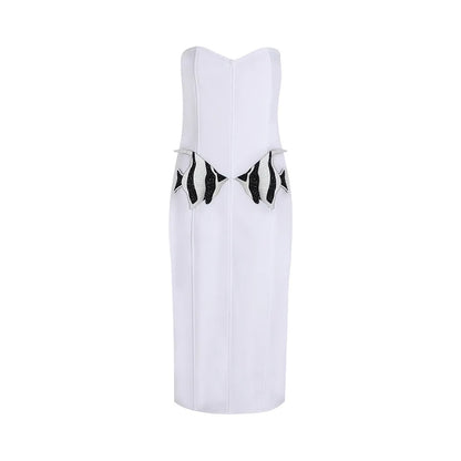 10071 L 2024 Runway Dress Spring Summer Dress Bandage Dress Strapless Sleeveless Black Brand Same Style Womens Dress Fashion High Quality Mefei