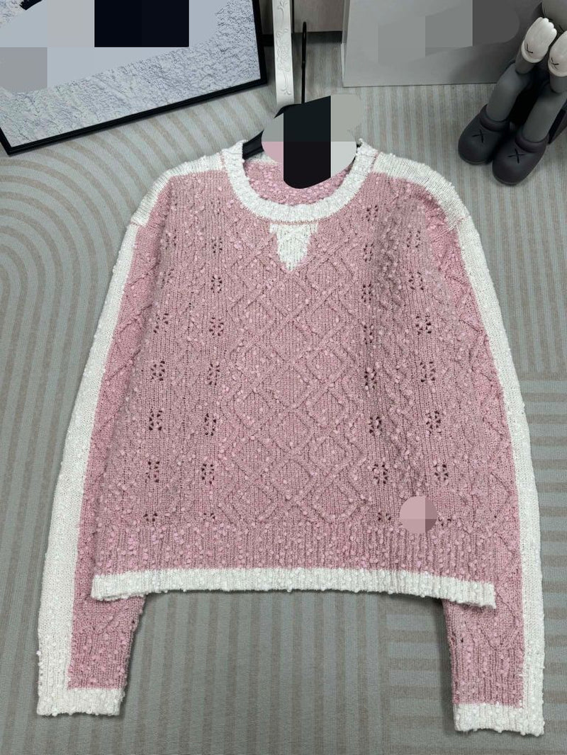 3012 2024 Runway Spring Summer Brand Same Style Sweater Pink Black Long Sleeve Crew Neck Womens Clothes High Quality Womens Qian