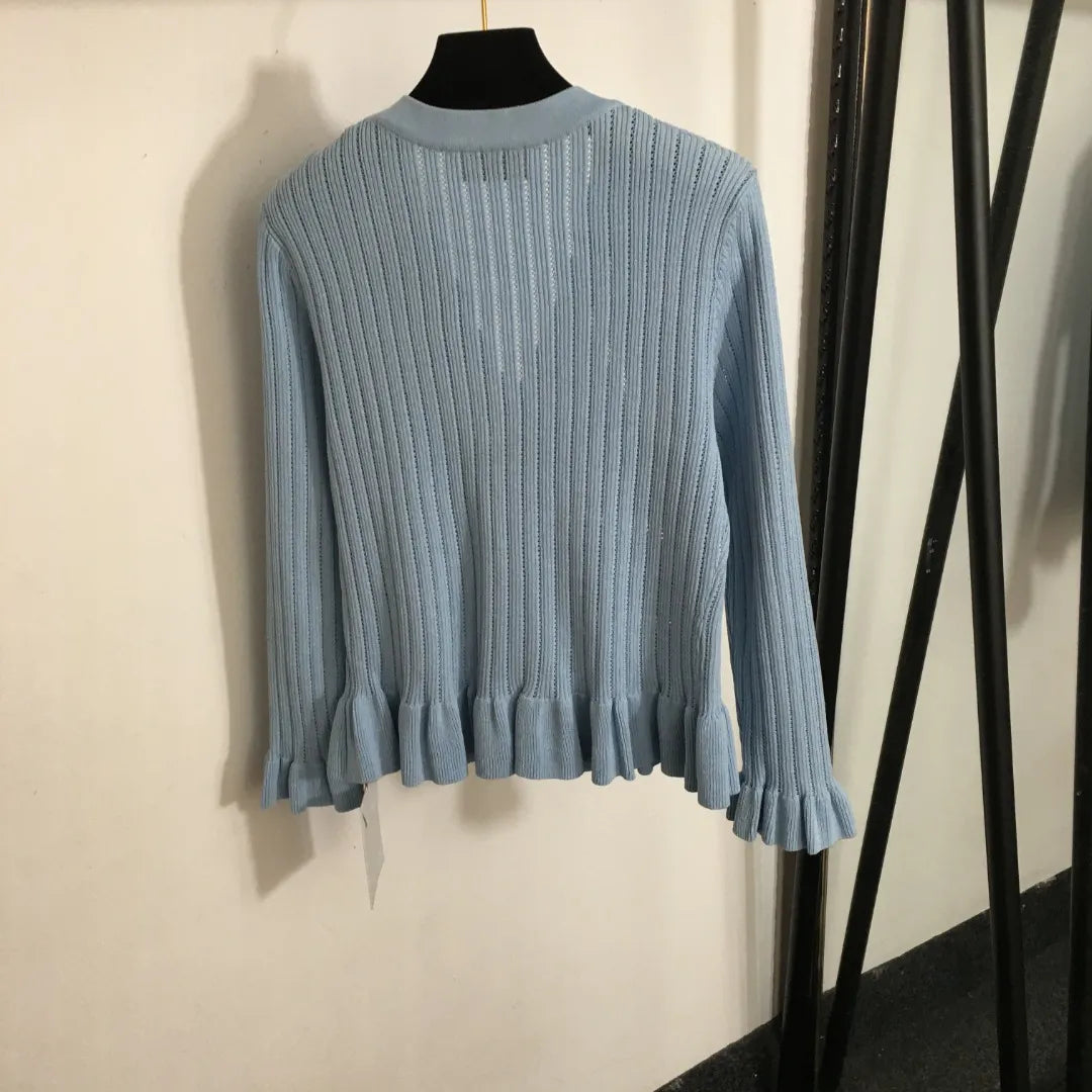 902 2024 Runway Autumn Brand Same Style Sweater Long Sleeve Blue White Black Clothes High Quality Womens 20245953