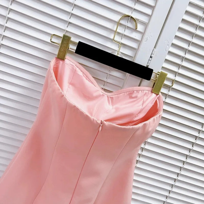 5006 2024 Runway Dress Spring Summer Dress Back Pink Slash Neck Brand Same Style Womens Dress Fashion High Quality Xilou