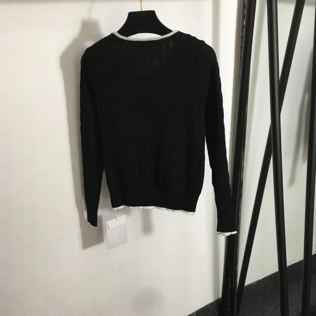 906 2024 Runway Autumn Brand Same Style Sweater Long Sleeve Lapel Neck Black Clothes High Quality Womens 20246045