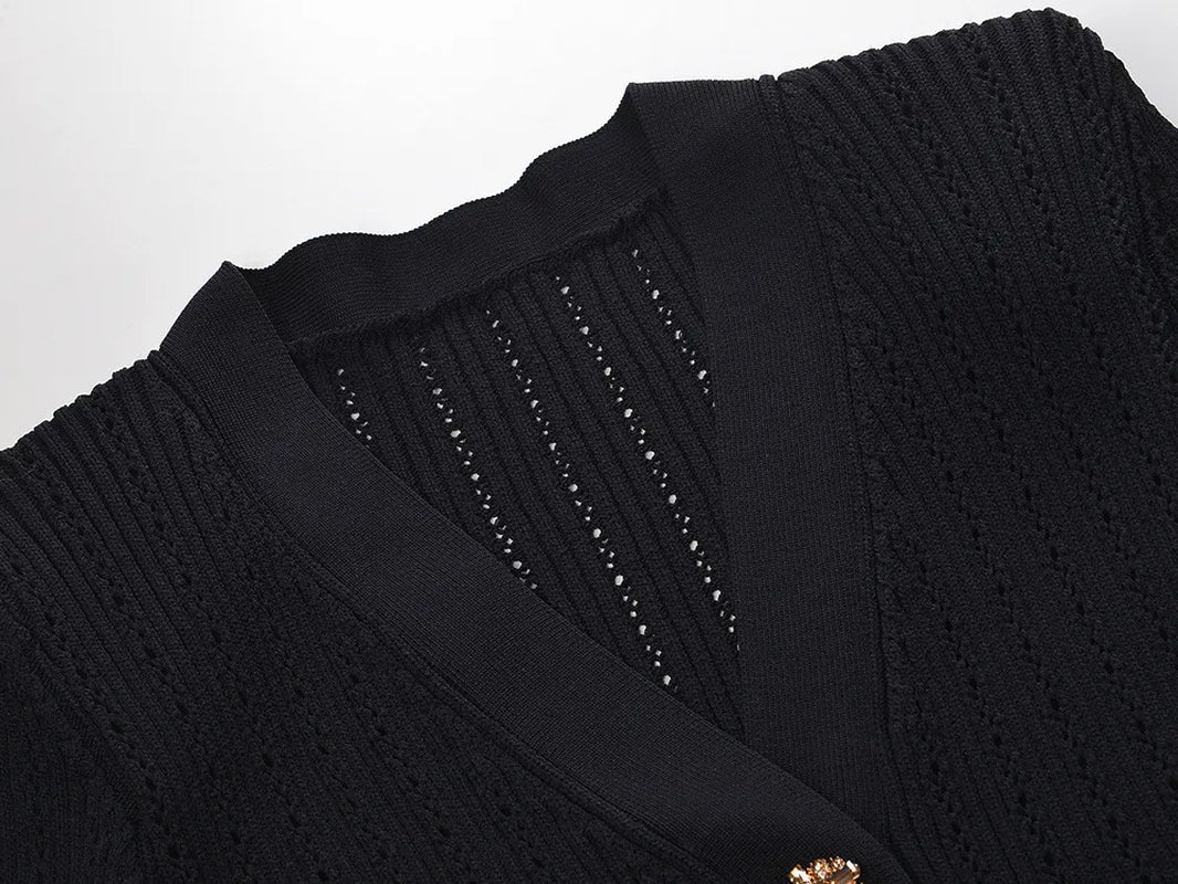 707 2024 Runway Summer Brand Same Style Sweater Black Long Sleeve V Neck Fashion Clothes High Quality Womens YL