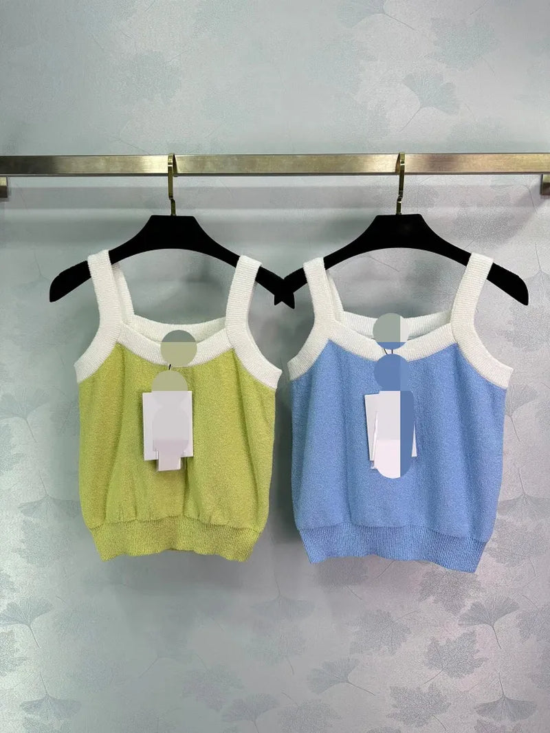 606 2024 Runway Spring Summer Brand Same Style Sweater Blue Yellow Sleeveless V Neck White Cardigan Fashion Womens Clothes High Quality Womens G641