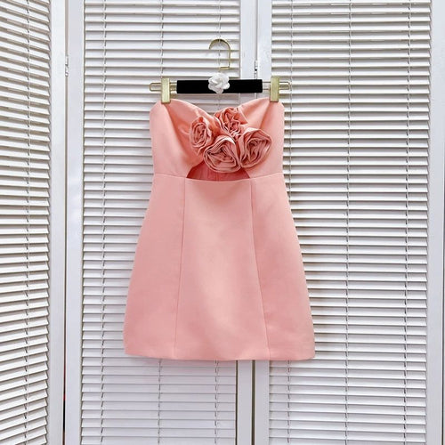 5006 2024 Runway Dress Spring Summer Dress Back Pink Slash Neck Brand Same Style Womens Dress Fashion High Quality Xilou