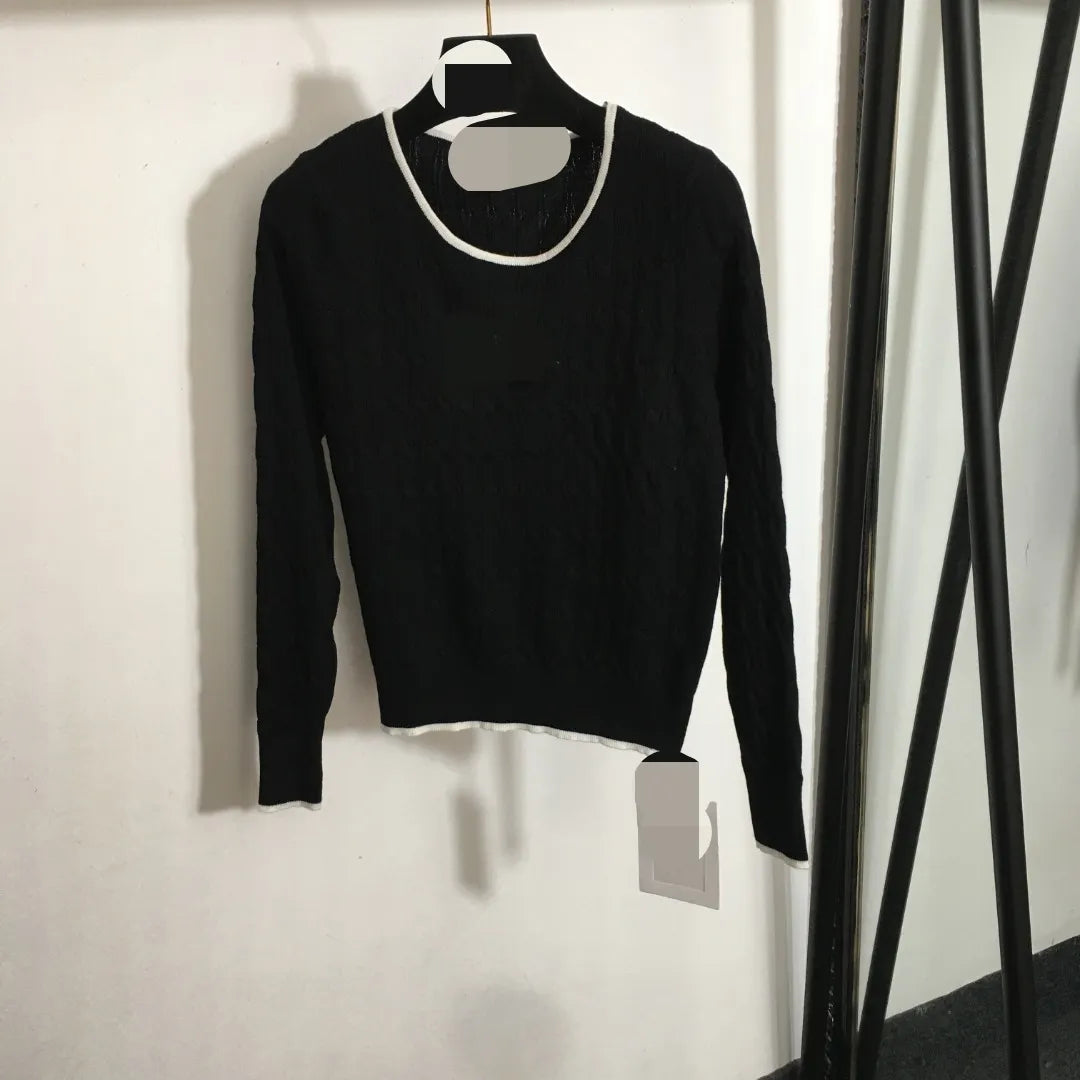 906 2024 Runway Autumn Brand Same Style Sweater Long Sleeve Lapel Neck Black Clothes High Quality Womens 20246045