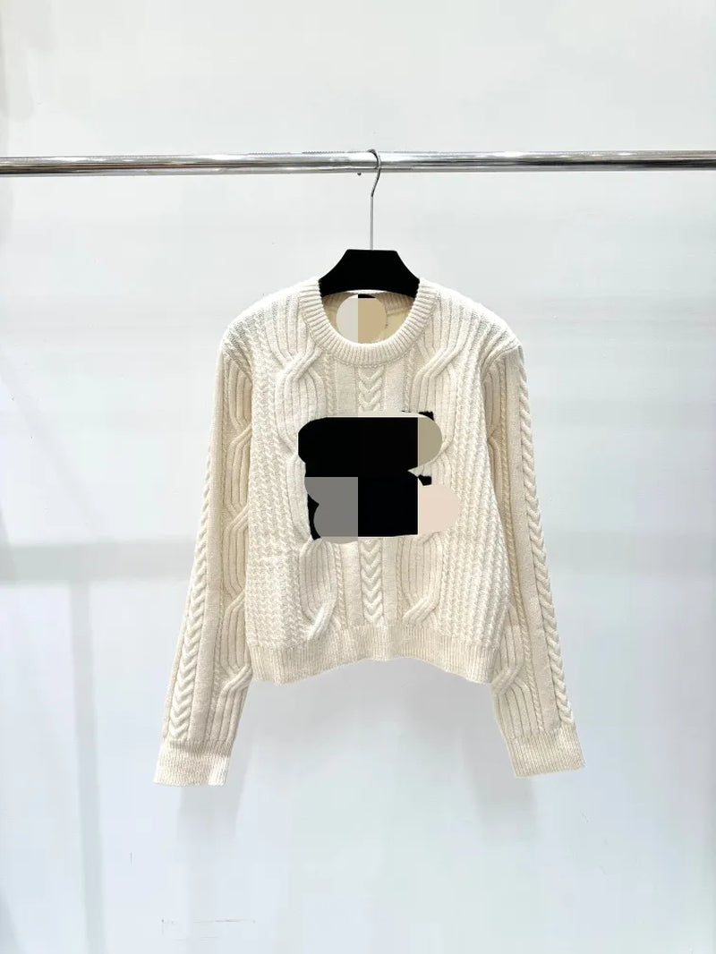 106 2024 Spring Autumn Brand Same Style Sweater Long Sleeve White Black Crew Neck Womens Clothes High Quality Womens Shun