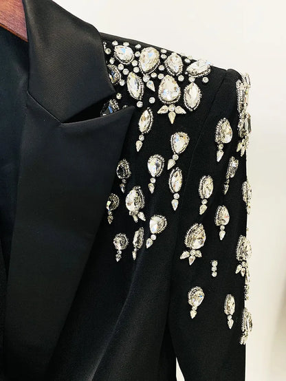 1026 XXL 2023 Milan Runway Coat Autumn Brand Same Style Coat Lapel Neck High Quality Long Sleeve Black White Beads Solid Womens Clothes Fashion Ouladi