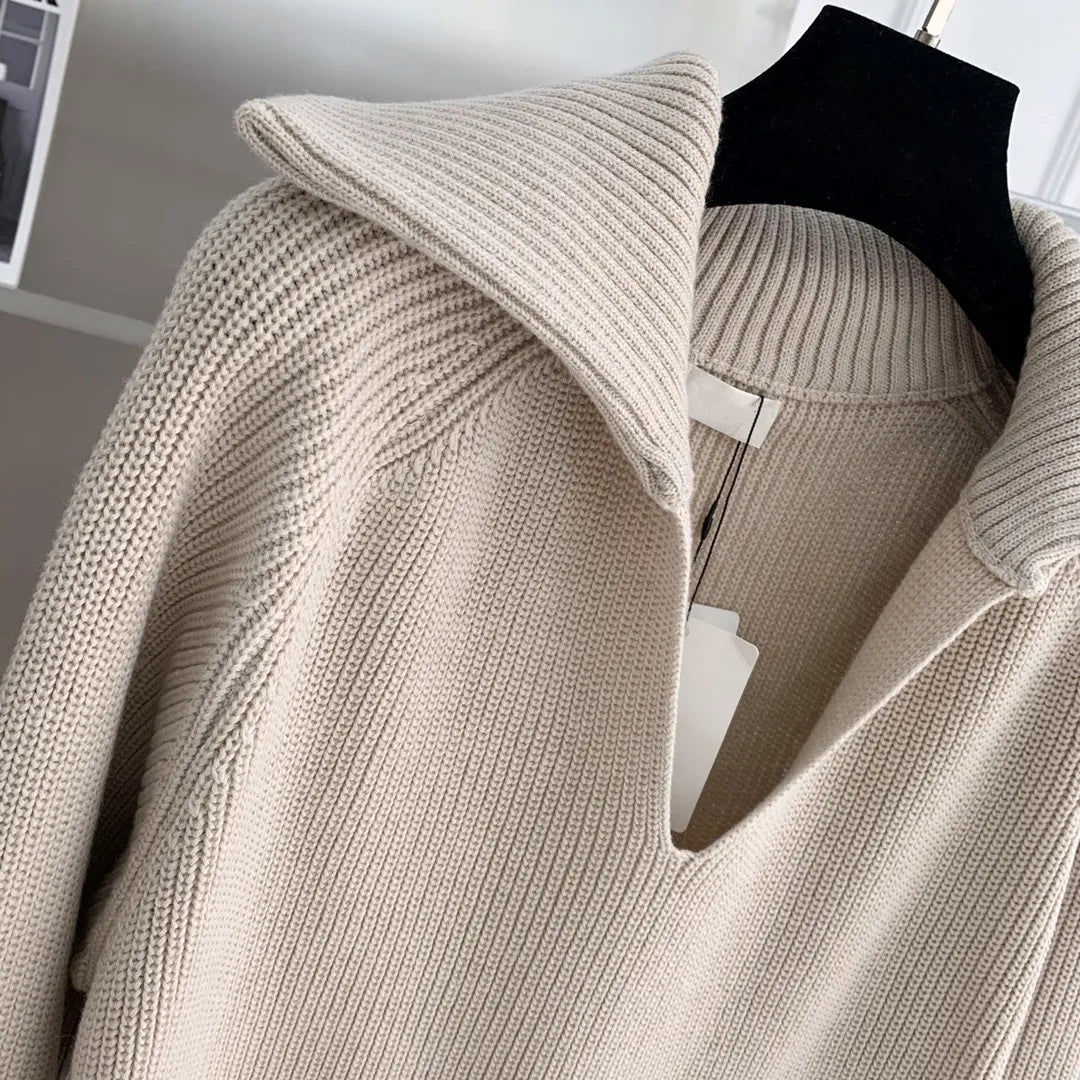 1117 2022 Milan Runway Spring Brand Same Style Sweater Long Sleeve High Quality Pullover Lapel Neck Fashion Khaki Striped Clothes Womens Meiyi