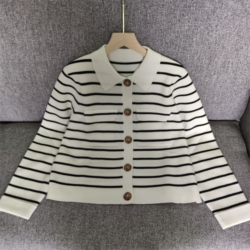 601 2024 Runway Spring Summer Brand Same Style Sweater Long Sleeve Lapel Neck Black White Cardigan Fashion Womens Clothes High Quality Womens Renjie