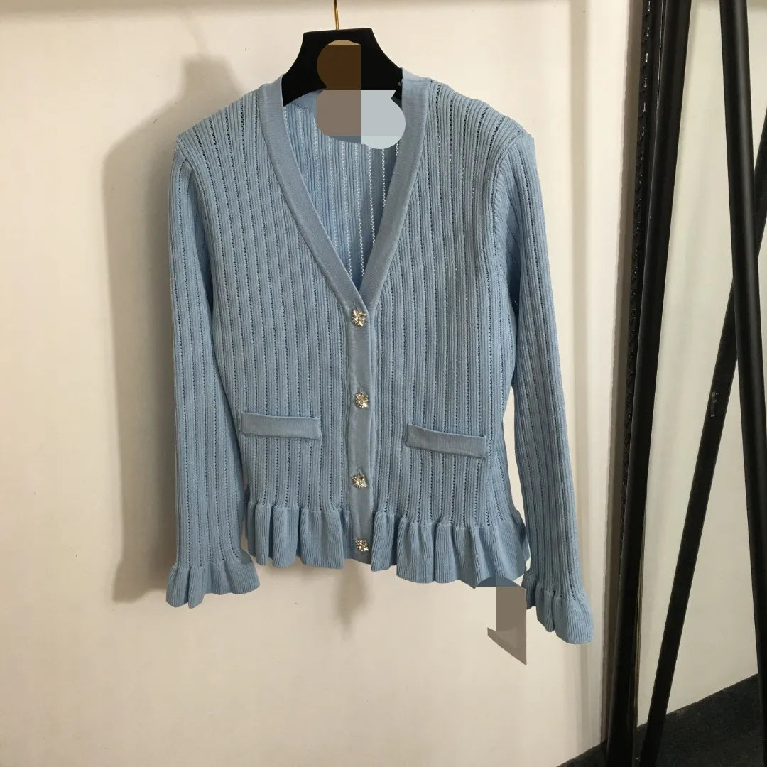 902 2024 Runway Autumn Brand Same Style Sweater Long Sleeve Blue White Black Clothes High Quality Womens 20245953