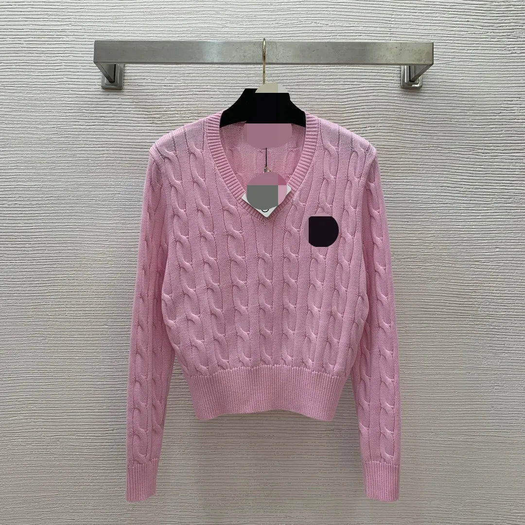 82 2024 Autumn Brand Same Style Sweater Pink Black White Long Sleeve V Neck High Quality Dress Fashion Clothes High Quality Womens D24071738