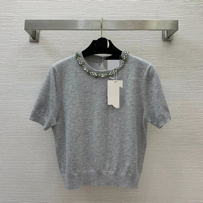 82 2024 Autumn Brand Same Style Sweater Gray Short Sleeve Crew Neck High Quality Dress Fashion Clothes High Quality Womens D24073039