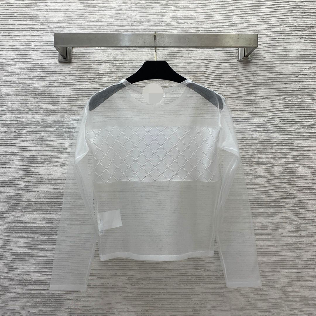 106 2024 Spring Autumn Brand Same Style Sweater Long Sleeve White Crew Neck Womens Clothes High Quality Womens G24071034