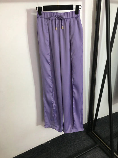 414 2024 Spring Summer Two Pieces Sets Pants Purple Black White Empire Long Sleeve Empire Long Pants Flora Print 20234134