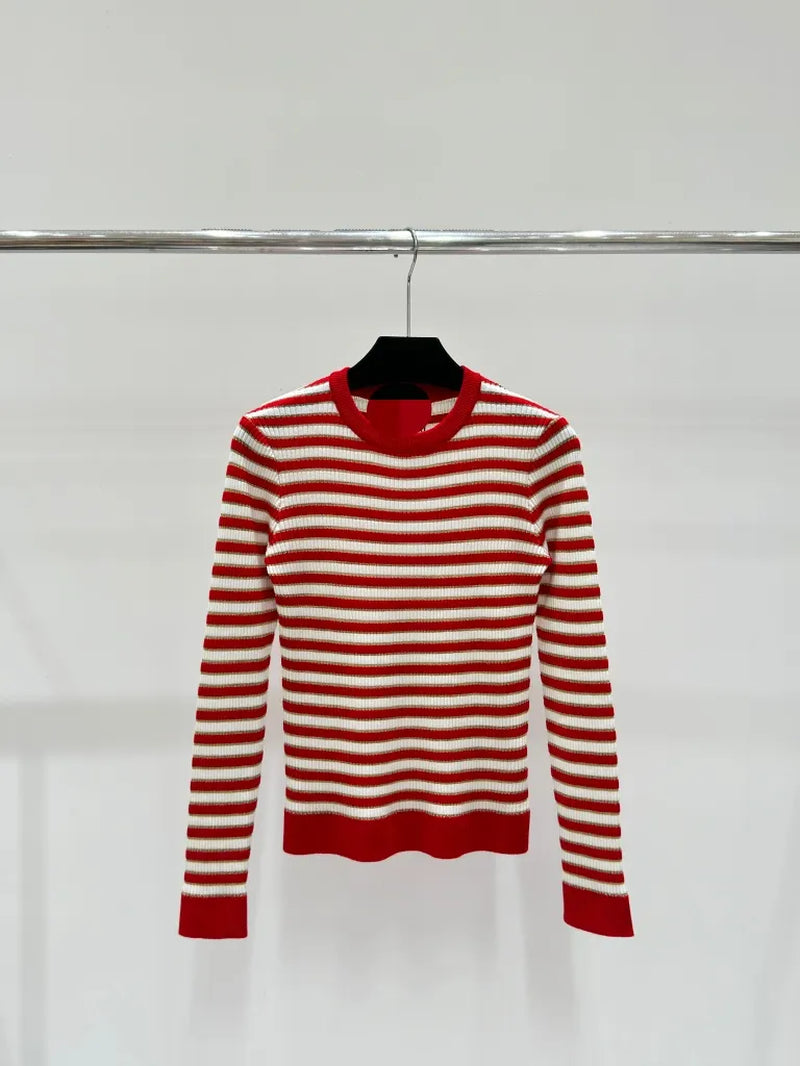 801 2024 Autumn Brand Same Style Sweater Long Sleeve Red White Crew Neck High Quality Dress Fashion Clothes High Quality Womens Shun