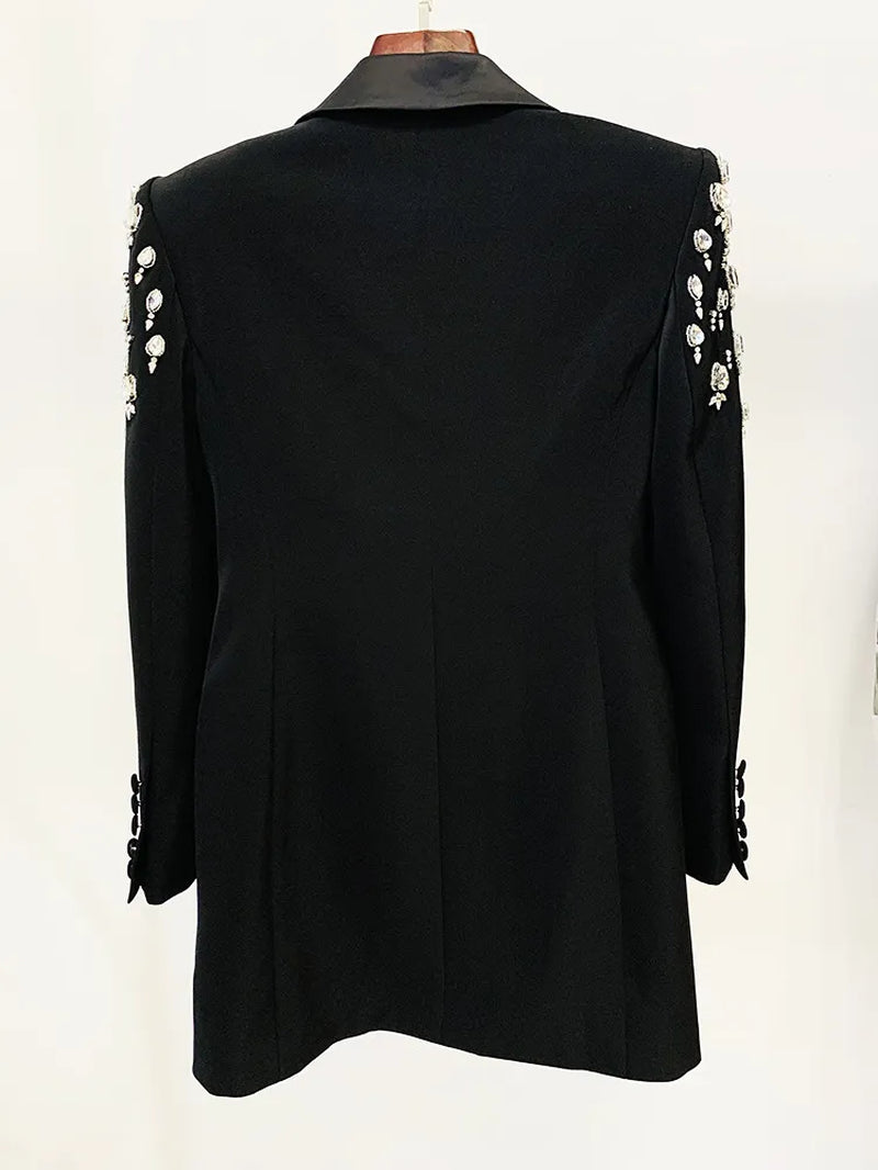 1026 XXL 2023 Milan Runway Coat Autumn Brand Same Style Coat Lapel Neck High Quality Long Sleeve Black White Beads Solid Womens Clothes Fashion Ouladi