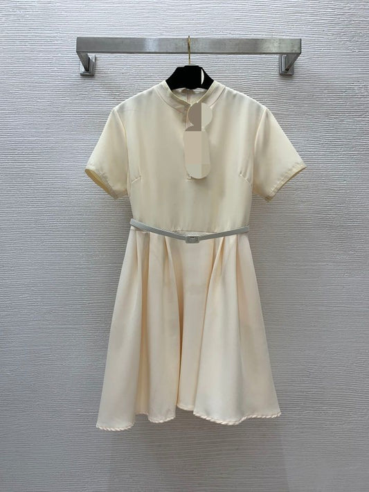 527 XL 2024 Milan Runway Spring Summer Dress Apricot Short Sleeve Brand Same Style Empire Womens Fashion High Quality D24053067