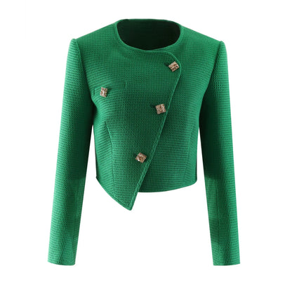 612 2024 Women Coat Pink Yellow Long Sleeve Crew Neck Button Green Brand Same Style High Quality GUOER