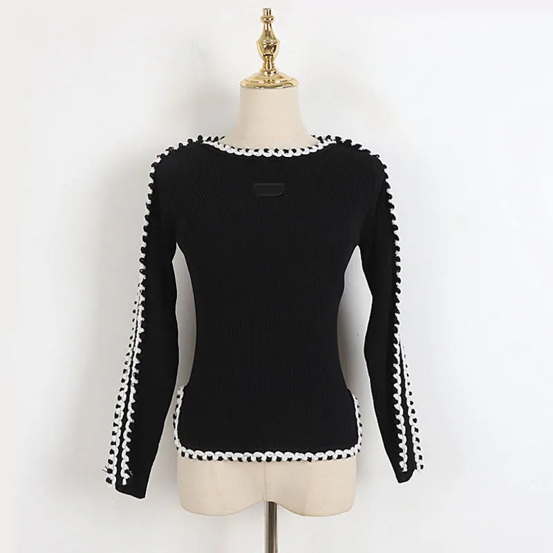 111 2022 Runway Autumn Brand Same Style Sweater Long Sleeve Kint Crew Neck Pullover Black White Fashion Clothes High Quality Womens DL