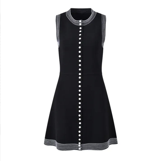 713 XXL 2024 Runway Dress Summer Dress Crew Neck Sleeveless Black Brand Same Style Empire Womens Dress Fashion High Quality YL