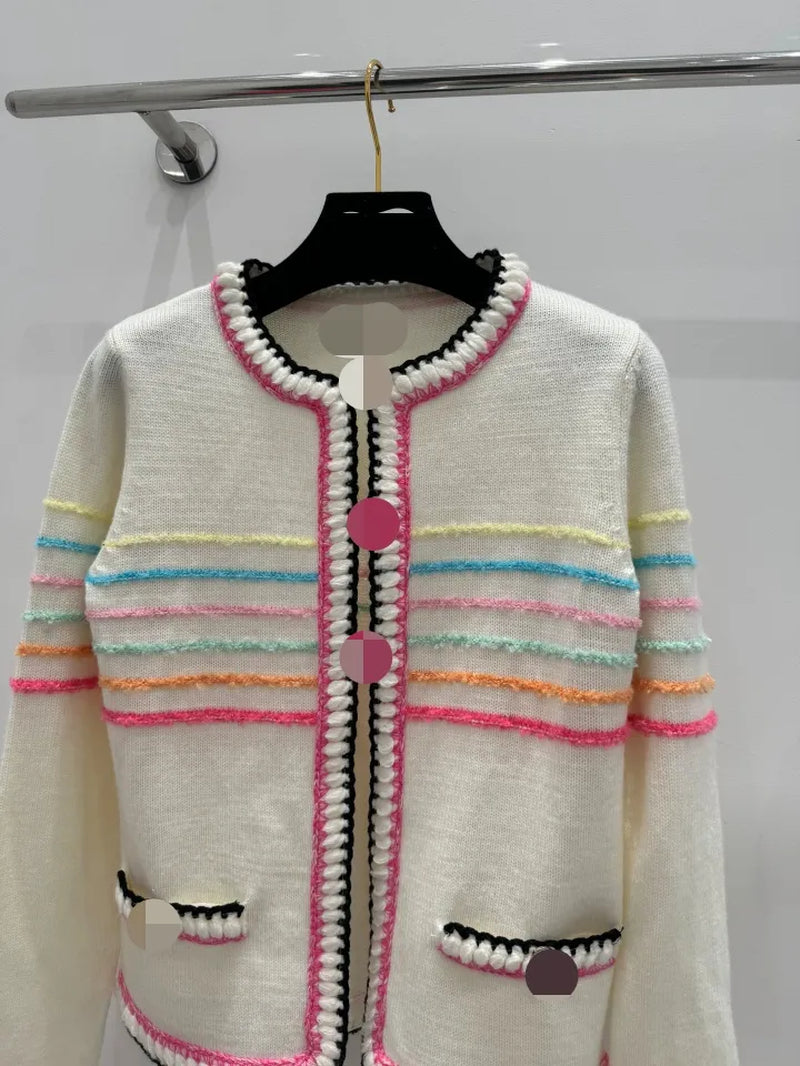 3001 2024 Runway Spring Summer Brand Same Style Sweater Long Sleeve Crew Neck Fashion Clothes White Pink Shun