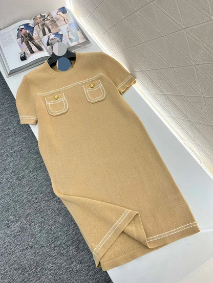 527 XL 2024 Milan Runway Spring Summer Dress Khaki Short Sleeve Brand Same Style Empire Womens Fashion High Quality F679