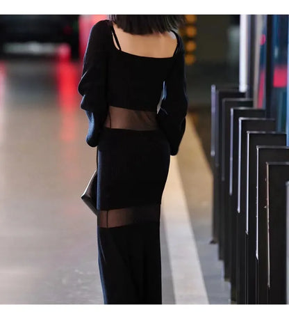 10062 XL 2024 Runway Dress Spring Summer Dress Black Crew Neck Brand Same Style Womens Dress Fashion High Quality Haomeng