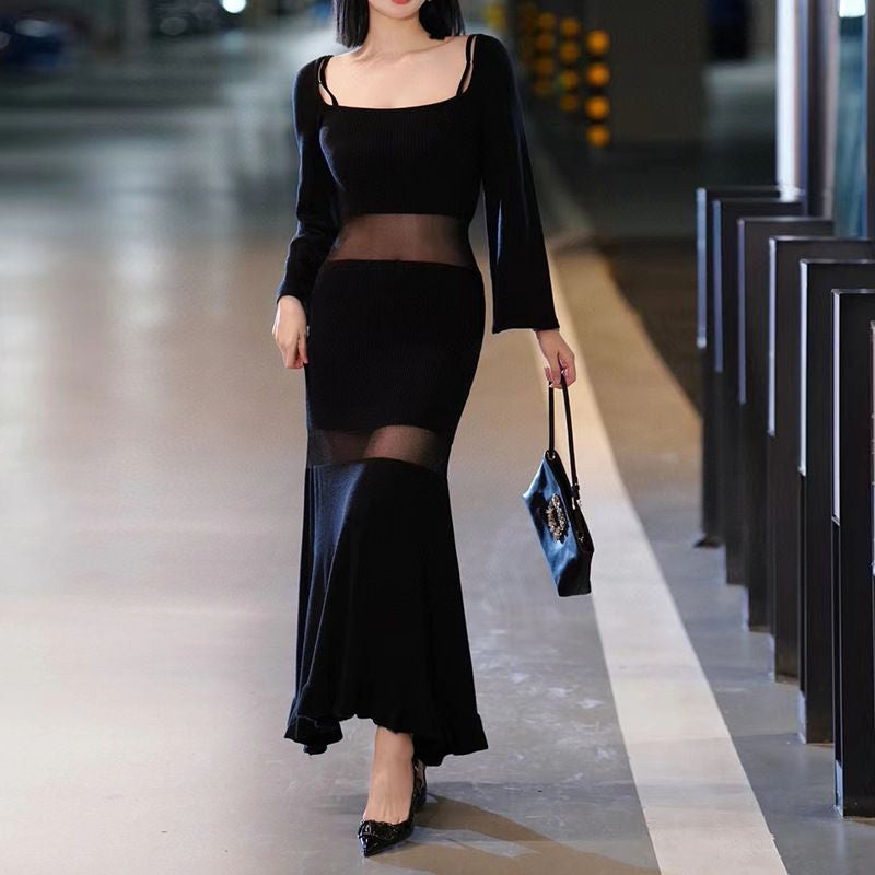 10062 XL 2024 Runway Dress Spring Summer Dress Black Crew Neck Brand Same Style Womens Dress Fashion High Quality Haomeng