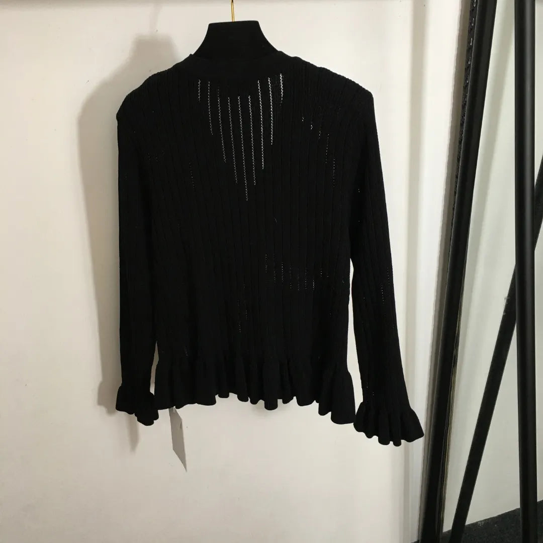 902 2024 Runway Autumn Brand Same Style Sweater Long Sleeve Blue White Black Clothes High Quality Womens 20245953