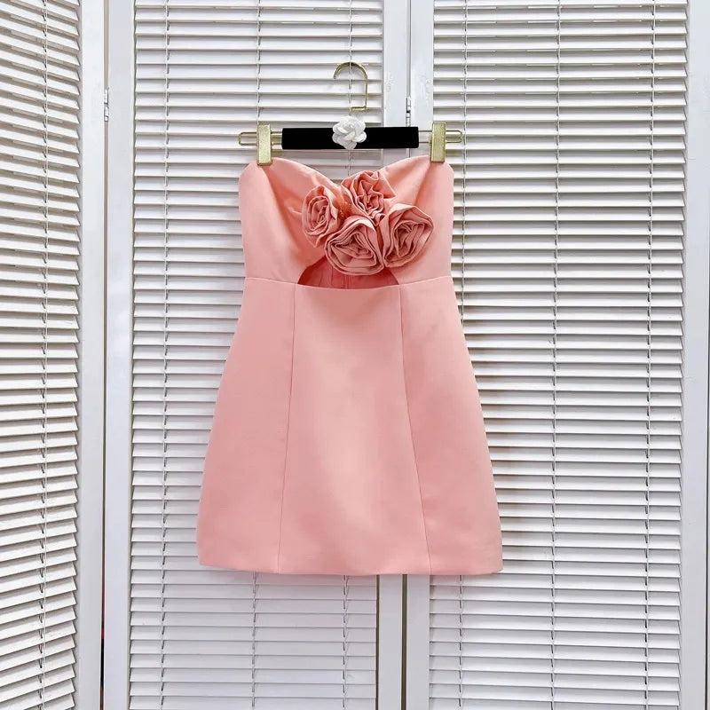 5006 2024 Runway Dress Spring Summer Dress Back Pink Slash Neck Brand Same Style Womens Dress Fashion High Quality Xilou