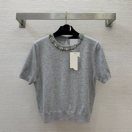 82 2024 Autumn Brand Same Style Sweater Gray Short Sleeve Crew Neck High Quality Dress Fashion Clothes High Quality Womens D24073039