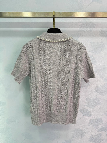 601 2024 Runway Summer Brand Same Style Sweater Gray Short Sleeve Pullover Fashion Clothes High Quality Womens Weilan